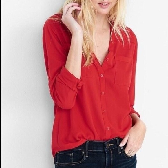 J. Crew Tops - J. Crew Vibrant Red Button Down Shirt